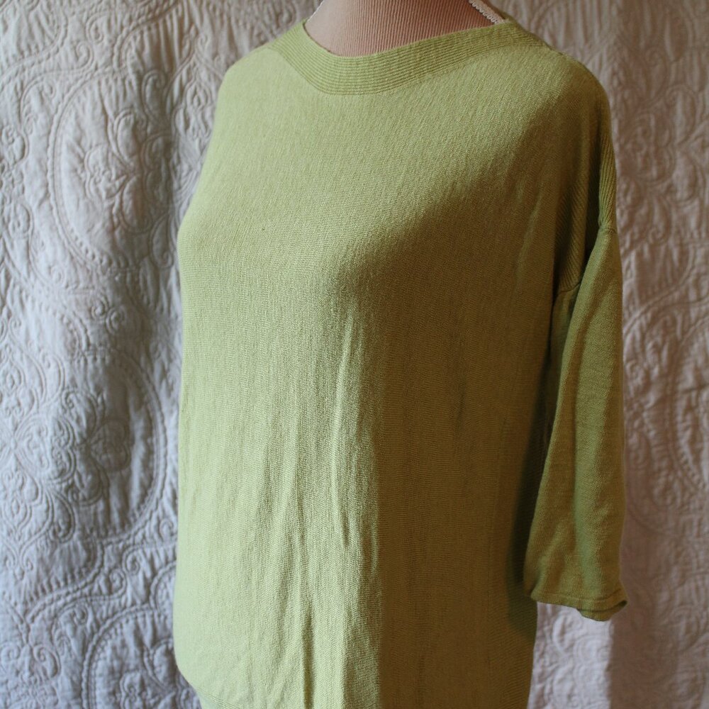 J. Jill Light Green Linen Rayon 3/4 Sleeve Sweater SZ M